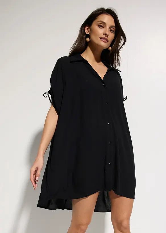Oversize Strandbluse aus strukturiertem Crinkle in schwarz von vorne (im Anschnitt) - bonprix Oversize Strandbluse aus strukturiertem Crinkle in schwarz von vorne (im Anschnitt) - bonprix