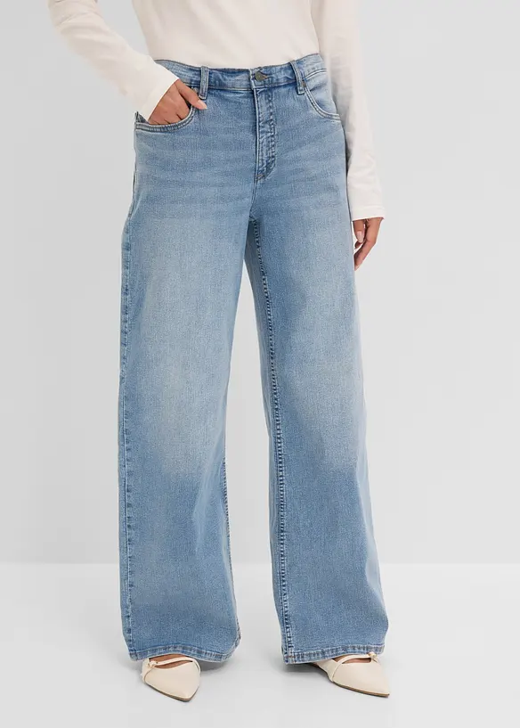 Wide-Leg-Jeans, High Waist in blau von vorne - bonprix