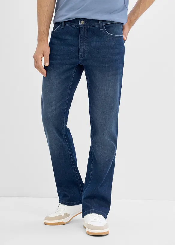 Regular-Fit-Jeans mit Dehnbund, Bootcut in blau von vorne - bonprix Regular-Fit-Jeans mit Dehnbund, Bootcut in blau von vorne - bonprix