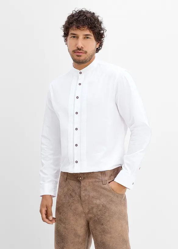 Trachtenhemd aus Baumwoll-Popeline in Regular Fit in weiß von vorne (im Anschnitt) - bonprix