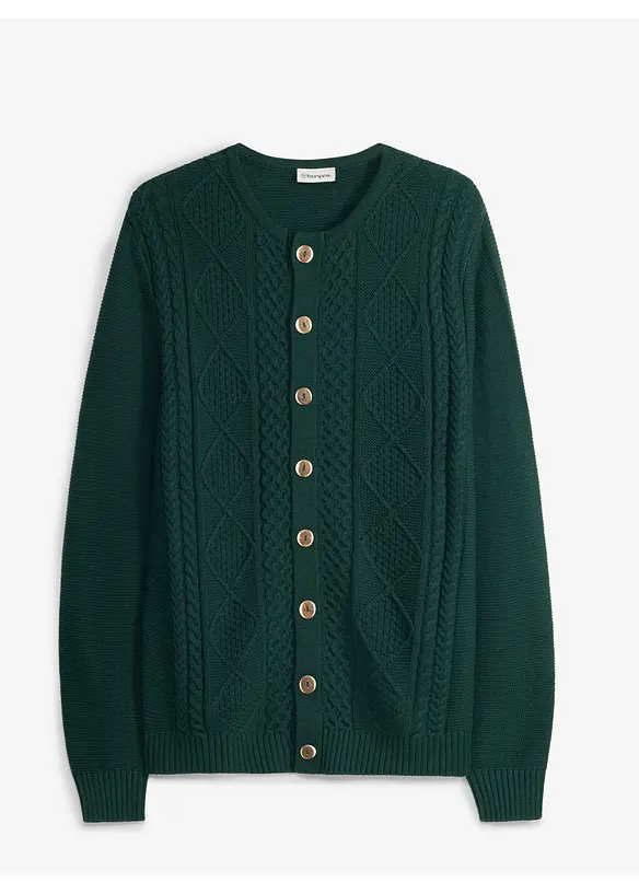 Trachten-Strickjacke in Regular Fit in grün von vorne - bonprix