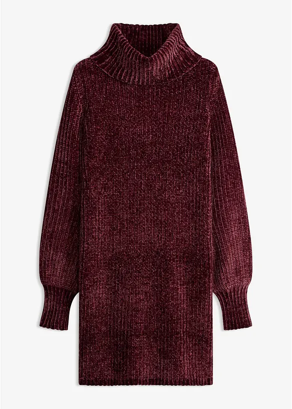 Chenille Strickkleid mit weitem Rollkragen in lila von vorne - bonprix