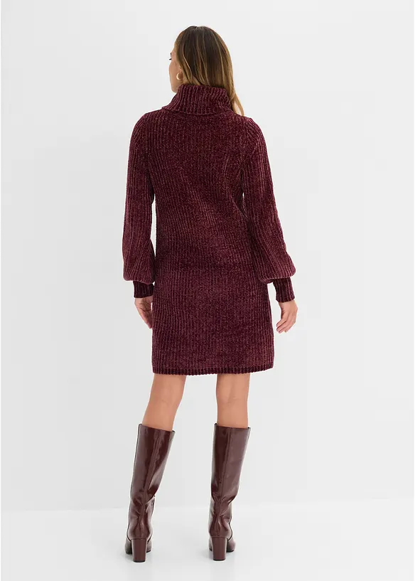 Chenille Strickkleid mit weitem Rollkragen in lila von hinten (Totalaufnahme) - bonprix