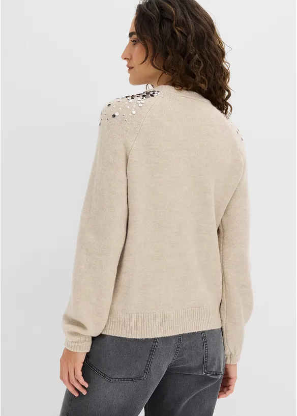 Pullover mit bunten Pailletten in beige von hinten (im Anschnitt) - bonprix