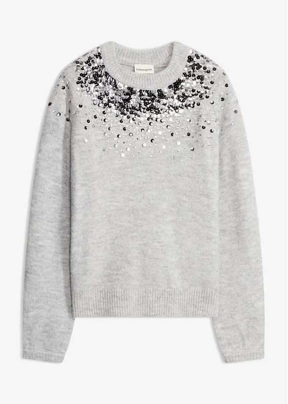 Pullover mit bunten Pailletten in grau von vorne - bonprix Pullover mit bunten Pailletten in grau von vorne - bonprix