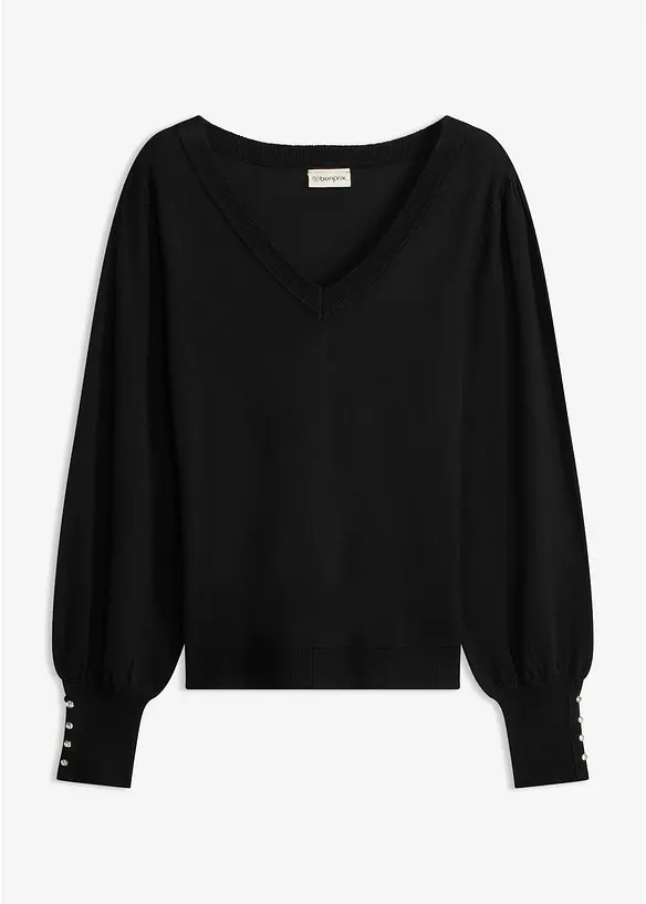 Feinstrickpullover aus Viskose-Mix in schwarz von vorne - bonprix Feinstrickpullover aus Viskose-Mix in schwarz von vorne - bonprix