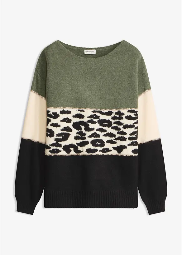 Oversize-Pullover mit U-Boot-Ausschnitt in schwarz von vorne - bonprix