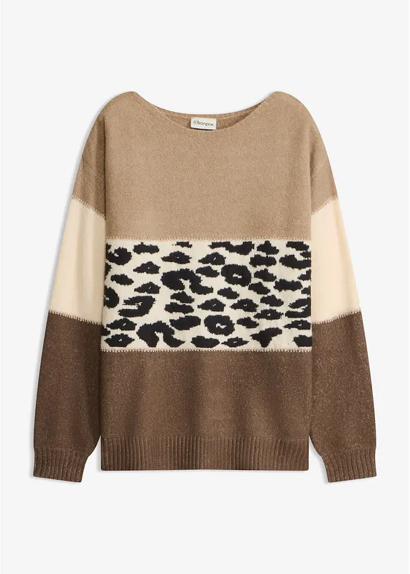 Oversize-Pullover mit U-Boot-Ausschnitt in braun von vorne - bonprix