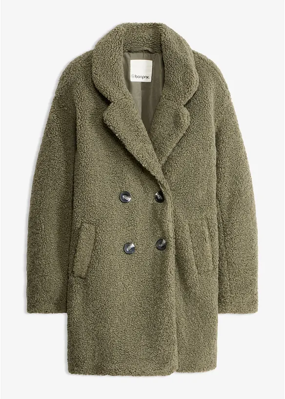 Kurzmantel in Teddy-Optik in grün von vorne - bonprix