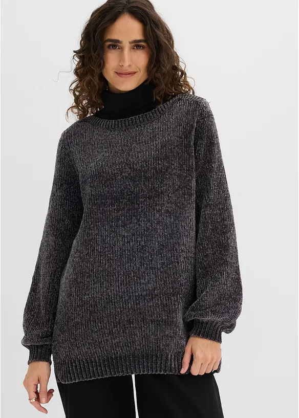 Chenille-Longpullover in grau von vorne (im Anschnitt) - bonprix Chenille-Longpullover in grau von vorne (im Anschnitt) - bonprix