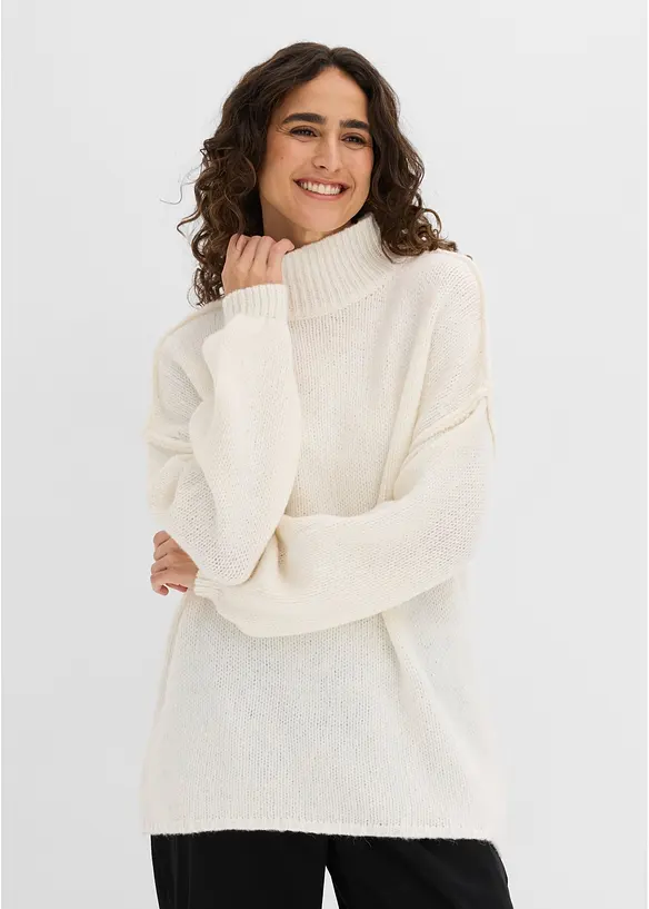 Grobstrick-Pullover in weiß von vorne (im Anschnitt) - bonprix