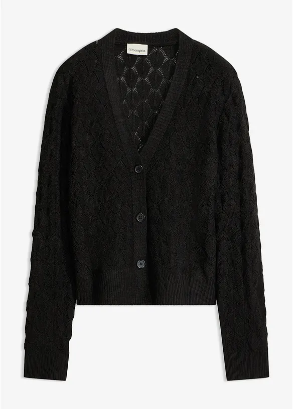Ajour-Strickjacke in schwarz von vorne - bonprix Ajour-Strickjacke in schwarz von vorne - bonprix