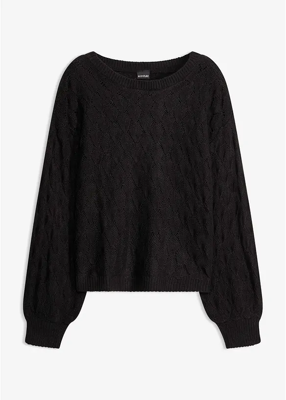 Ajour-Pullover in schwarz von vorne - bonprix Ajour-Pullover in schwarz von vorne - bonprix