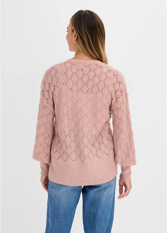Ajour-Strickjacke mit Pufferärmel in rosa von hinten (im Anschnitt) - bonprix Ajour-Strickjacke mit Pufferärmel in rosa von hinten (im Anschnitt) - bonprix
