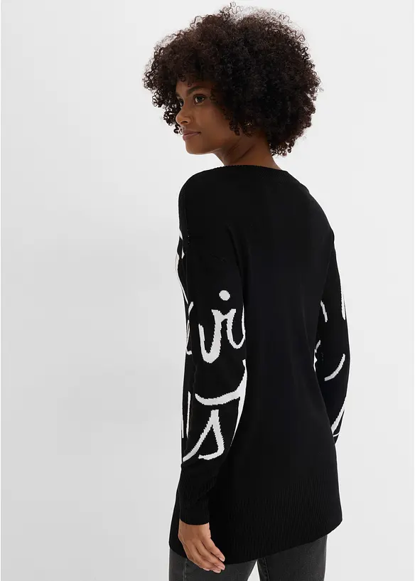 Longpullover mit Schriftzug in schwarz von hinten (im Anschnitt) - bonprix