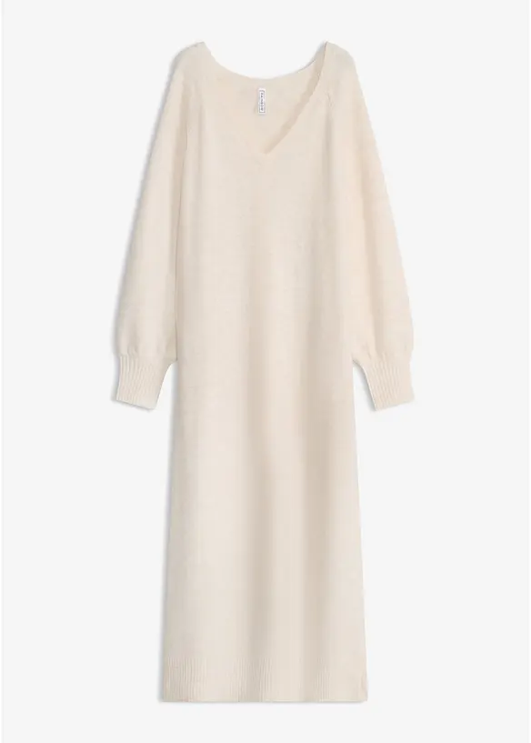 Oversized Strickkleid in Midilänge in beige von vorne - bonprix