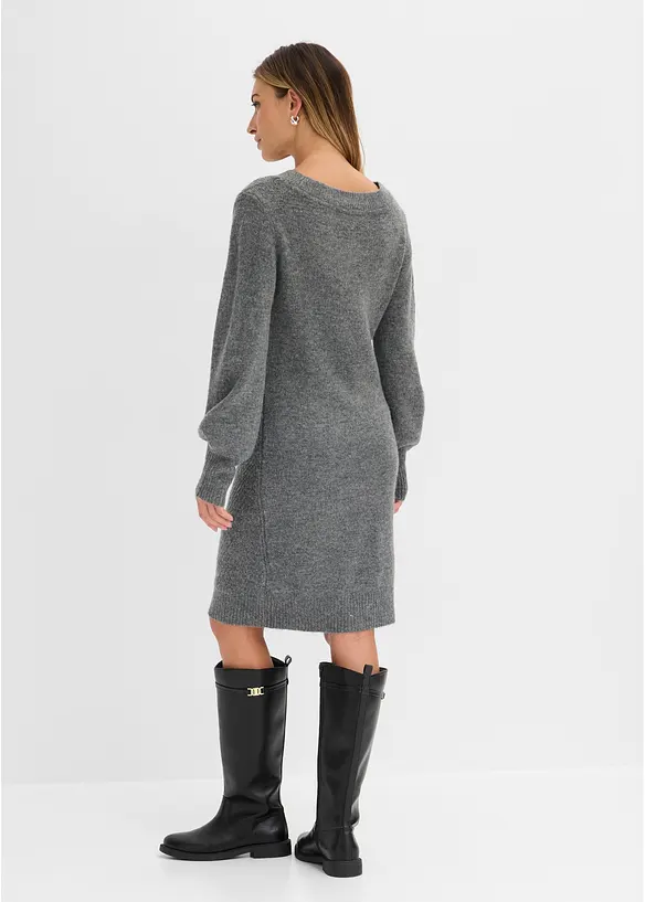 Strickkleid mit Ballonärmeln in grau von hinten (Totalaufnahme) - bonprix