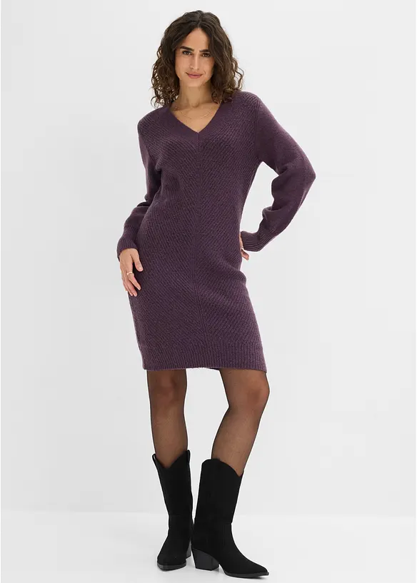 Strickkleid mit Ballonärmeln in lila von vorne (Totalaufnahme) - bonprix Strickkleid mit Ballonärmeln in lila von vorne (Totalaufnahme) - bonprix
