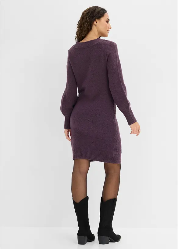 Strickkleid mit Ballonärmeln in lila von hinten (Totalaufnahme) - bonprix Strickkleid mit Ballonärmeln in lila von hinten (Totalaufnahme) - bonprix