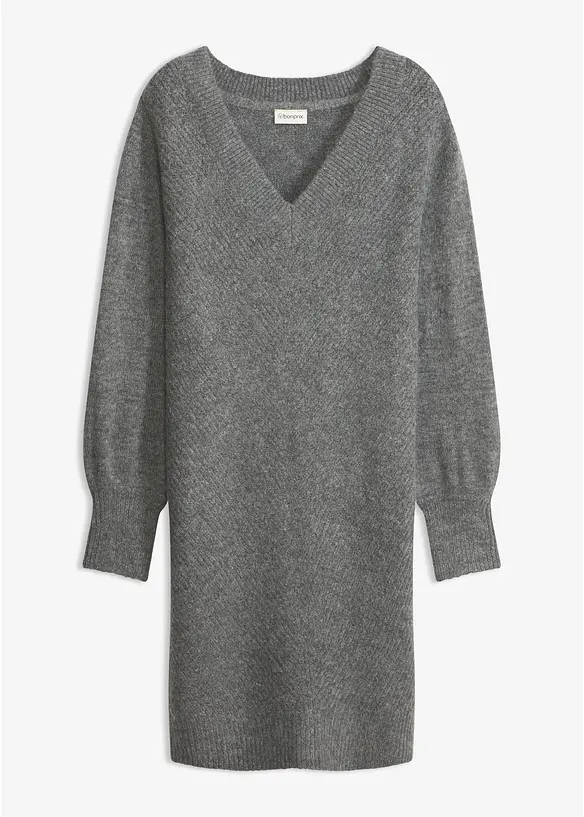 Strickkleid mit Ballonärmeln in grau von vorne - bonprix