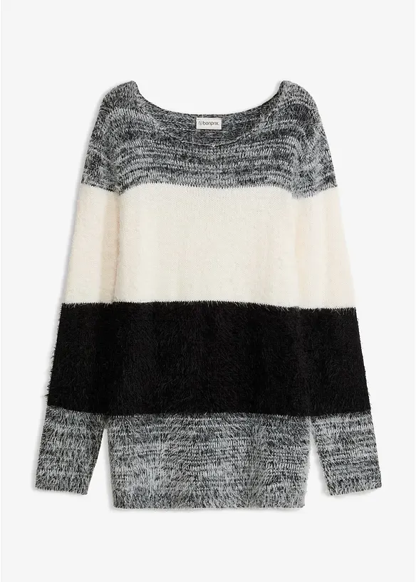 Grobstrick Pullover im Colorblocking-Design in schwarz von vorne - bonprix