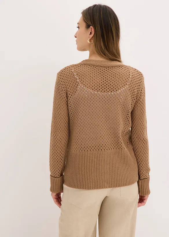 Ajour-Strickjacke in braun von hinten (im Anschnitt) - bonprix