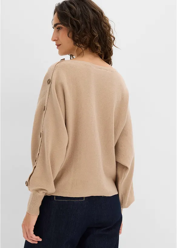 Pullover mit Knopfdetails in beige von hinten (im Anschnitt) - bonprix Pullover mit Knopfdetails in beige von hinten (im Anschnitt) - bonprix