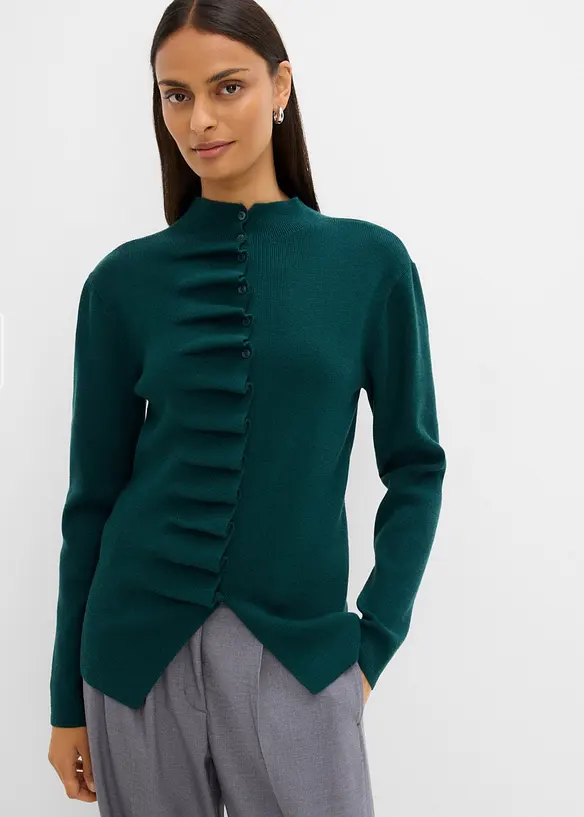 Feinstrickjacke aus softem Viskose-Mix in grün von vorne (im Anschnitt) - bonprix