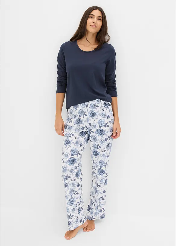 Pyjama aus reiner Bio-Baumwolle in blau von vorne (Totalaufnahme) - bonprix