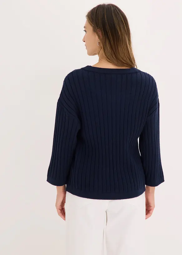 Strickjacke aus Viskose-Mix in blau von hinten (im Anschnitt) - bonprix Strickjacke aus Viskose-Mix in blau von hinten (im Anschnitt) - bonprix