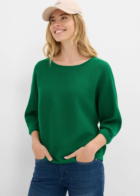 Oversize-Ripp-Pullover aus Viskose-Mix in grün von vorne (im Anschnitt) - bonprix Oversize-Ripp-Pullover aus Viskose-Mix in grün von vorne (im Anschnitt) - bonprix