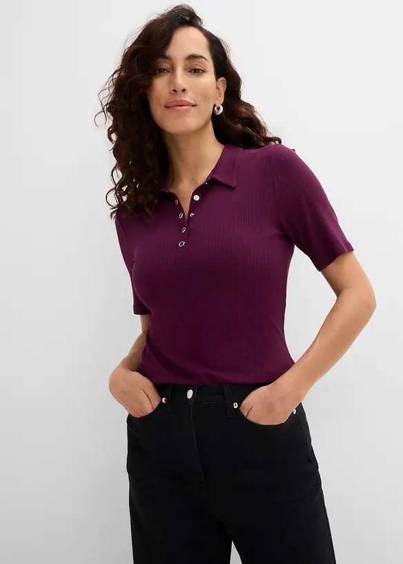 Poloshirt aus Viskose-Mix in lila von vorne (im Anschnitt) - bonprix