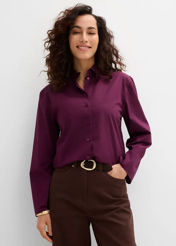 Hemdbluse aus reiner Bio-Baumwolle in lila von vorne (im Anschnitt) - bonprix Hemdbluse aus reiner Bio-Baumwolle in lila von vorne (im Anschnitt) - bonprix