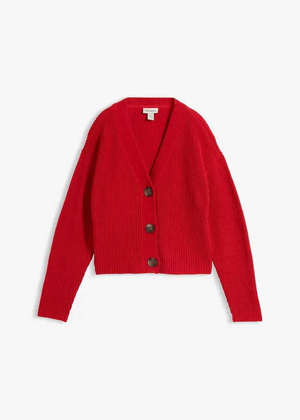 Grobstrickjacke aus reiner Baumwolle in rot von vorne - bonprix Grobstrickjacke aus reiner Baumwolle in rot von vorne - bonprix