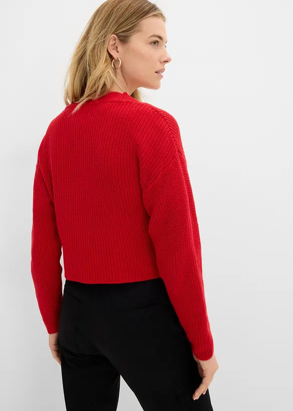 Grobstrickjacke aus reiner Baumwolle in rot von hinten (im Anschnitt) - bonprix Grobstrickjacke aus reiner Baumwolle in rot von hinten (im Anschnitt) - bonprix
