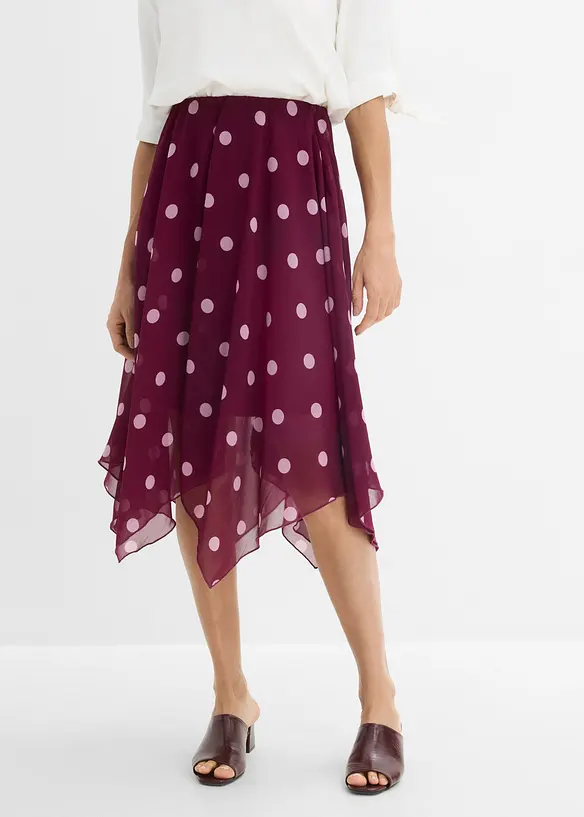 Chiffon-Midirock mit asymmetrischem Saum in lila von vorne - bonprix