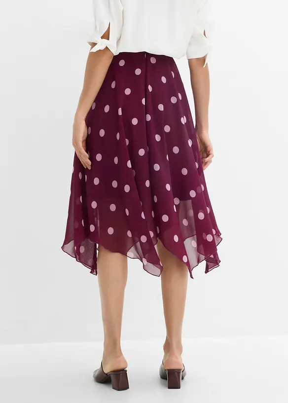 Chiffon-Midirock mit asymmetrischem Saum in lila von hinten - bonprix