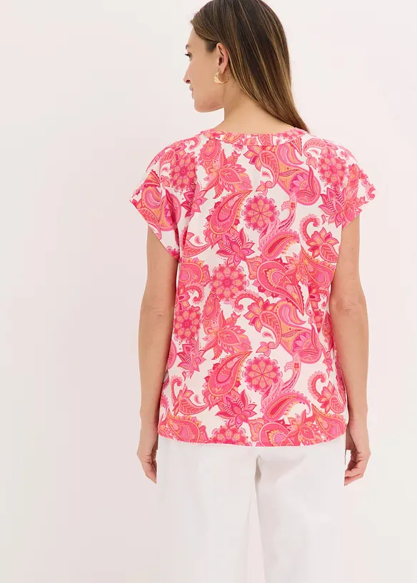 Kurzarmbluse aus fließendem Satin in rosa von hinten (im Anschnitt) - bonprix Kurzarmbluse aus fließendem Satin in rosa von hinten (im Anschnitt) - bonprix