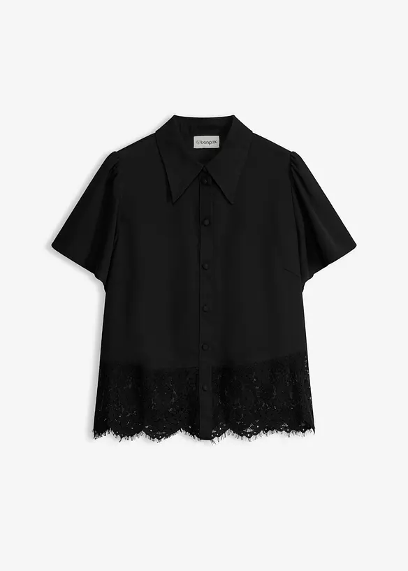 Bluse mit Spitze in schwarz von vorne - bonprix