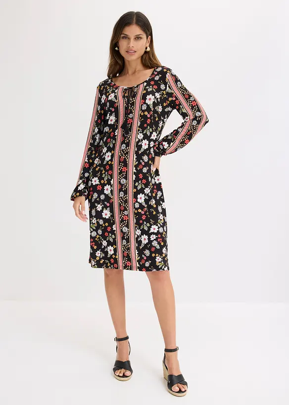 Tunika-Kleid aus softem Viskose-Mix in schwarz von vorne (Totalaufnahme) - bonprix