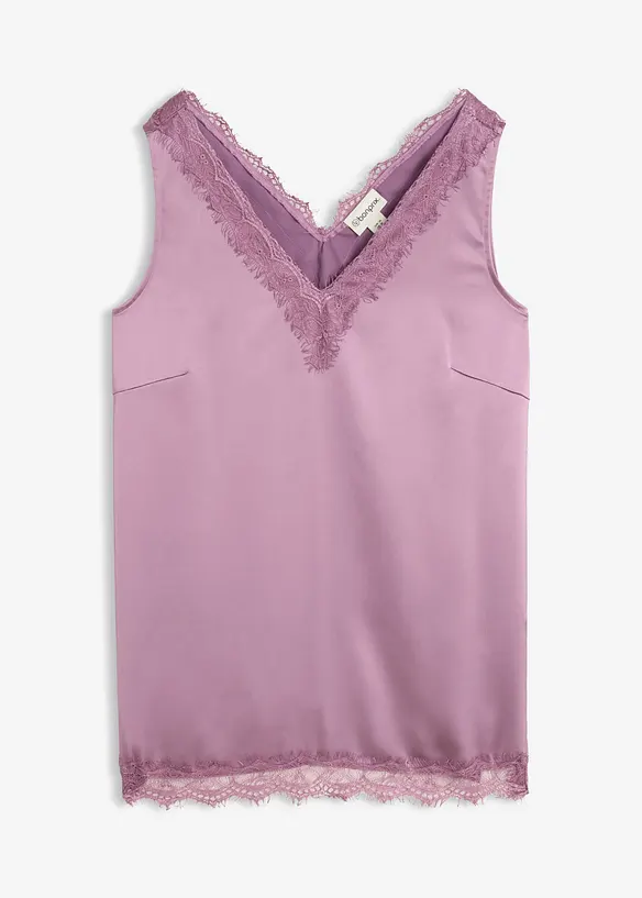 Spitzentop mit V-Ausschnitt in lila von vorne - bonprix