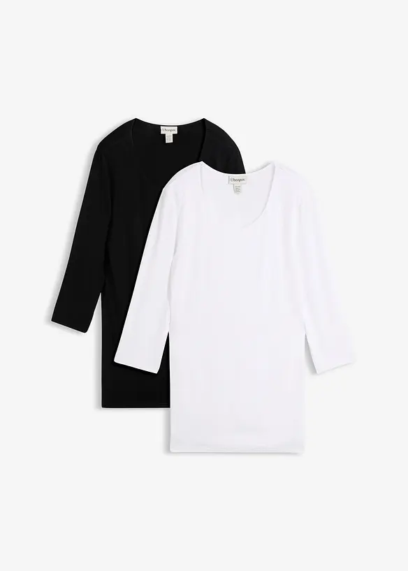 Longshirt doppellagig vorn aus softem Viskose-Mix (2er Pack) in schwarz von vorne - bonprix Longshirt doppellagig vorn aus softem Viskose-Mix (2er Pack) in schwarz von vorne - bonprix