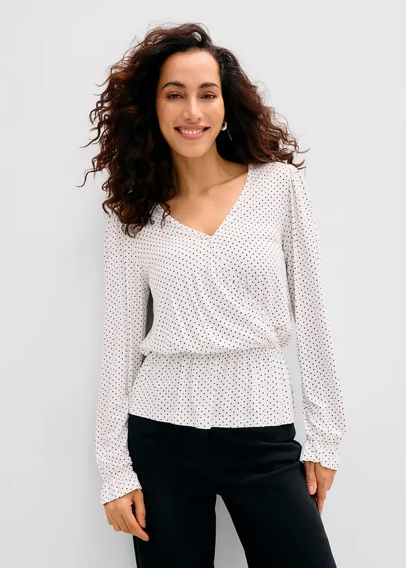 Shirt in Wickeloptik in weiß von vorne (im Anschnitt) - bonprix
