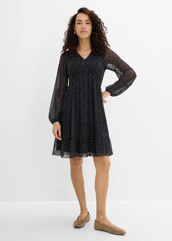 Jerseykleid aus feinem Mesh in schwarz von vorne (Totalaufnahme) - bonprix Jerseykleid aus feinem Mesh in schwarz von vorne (Totalaufnahme) - bonprix