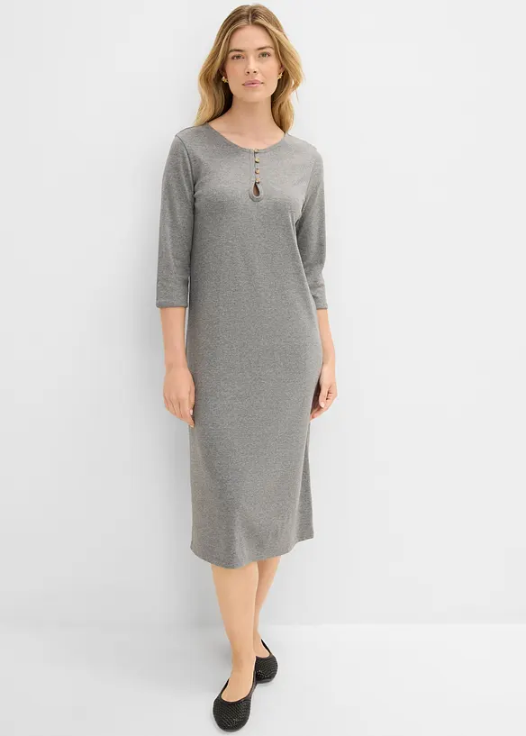 Shirtkleid mit 3/4-Ärmeln in grau von vorne (Totalaufnahme) - bonprix Shirtkleid mit 3/4-Ärmeln in grau von vorne (Totalaufnahme) - bonprix