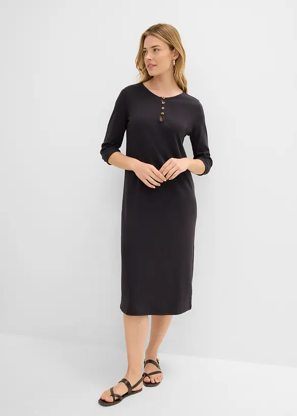 Shirtkleid mit 3/4-Ärmeln in schwarz von vorne (Totalaufnahme) - bonprix Shirtkleid mit 3/4-Ärmeln in schwarz von vorne (Totalaufnahme) - bonprix