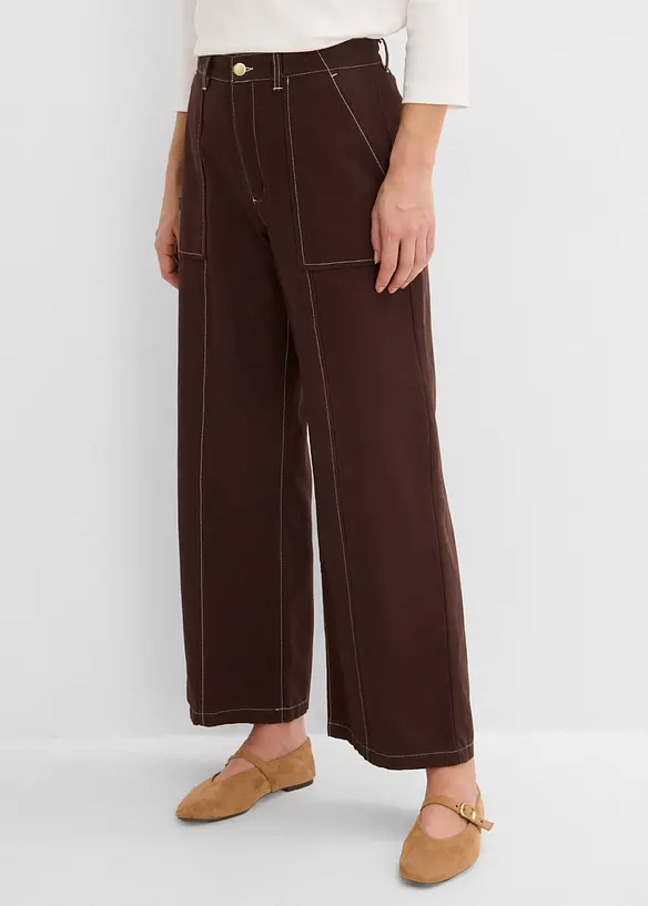 Verkürzte Twillhose aus reiner Baumwolle in braun von vorne - bonprix Verkürzte Twillhose aus reiner Baumwolle in braun von vorne - bonprix