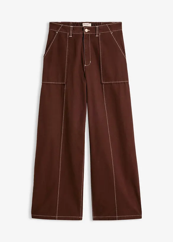 Verkürzte Twillhose aus reiner Baumwolle in braun von vorne - bonprix Verkürzte Twillhose aus reiner Baumwolle in braun von vorne - bonprix