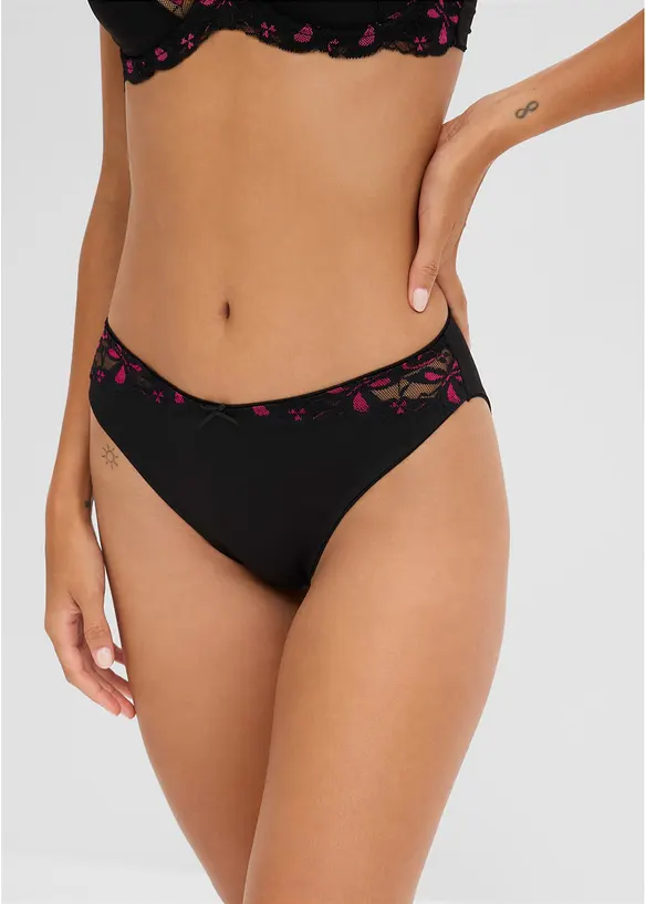 Slip mit Spitze (3er Pack) in schwarz von vorne - bonprix