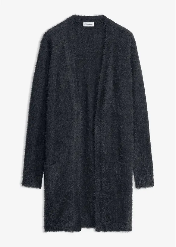 Longstrickjacke in Flauschoptik in schwarz von vorne - bonprix Longstrickjacke in Flauschoptik in schwarz von vorne - bonprix